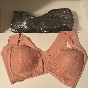Lace Detail Bra Set Peach and Black Size Large Large